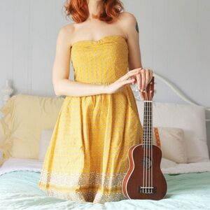 Anthropologie Girls From Savoy Mini Dress Womens Yellow Bandana Strapless Size 4